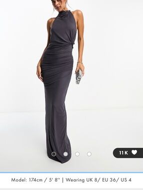 ASOS mesh twist bust detail halter maxi dress, tie back neck charcoal US Size 6